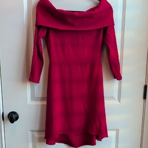 Theory Red Long Sleeve Off-Shoulder Dress